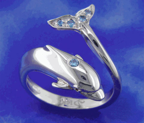 Blue Diamond Dolphin Ring