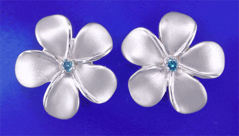 Blue Diamond Plumeria Earrings