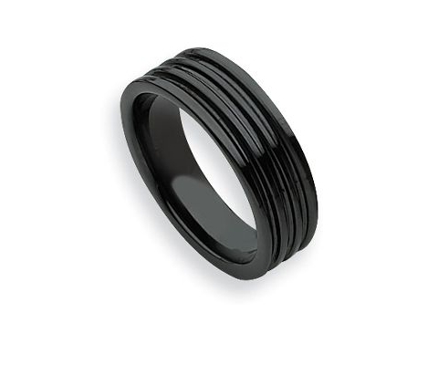 Black Ceramic Grooved Ring
