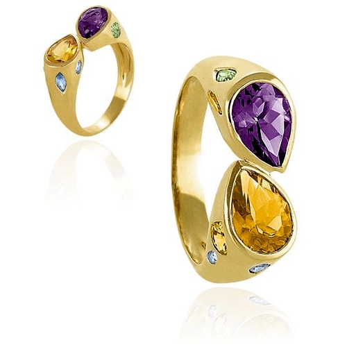 Gold Amethyst and Ctrine Ring