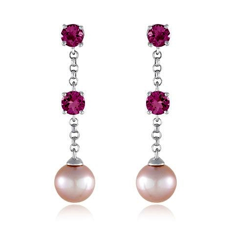 Pink Tourmaline and Pearl Dangle Earrings