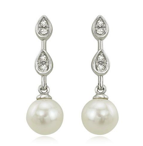 14K White Gold Pearl Drop Earrings